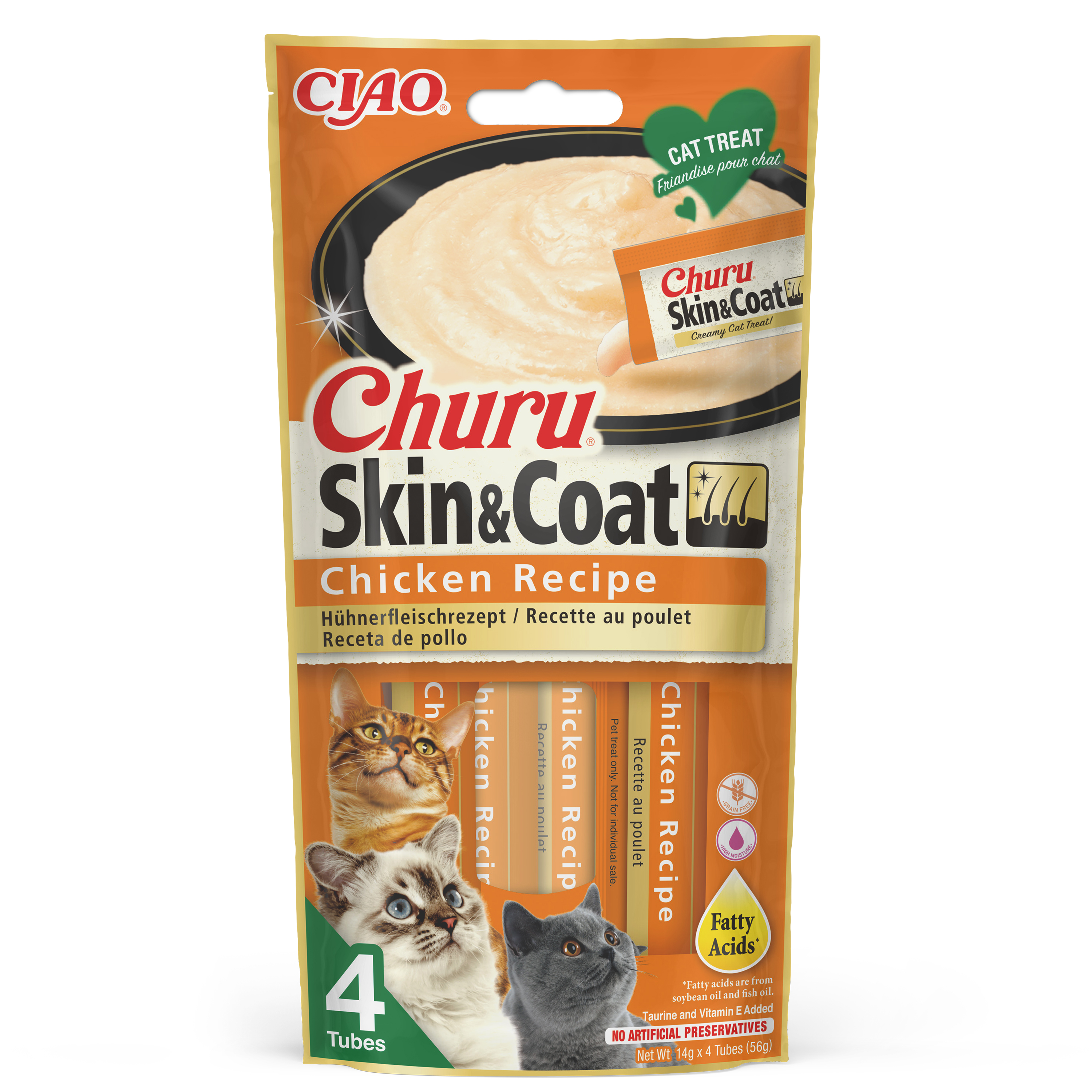 Inaba Cat Ciao Churu Skin and Coat krémes macskaeledel - csirke